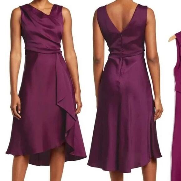 Just Taylor Midi Dress Women Size 4 Sleeveless Asymmetrical V-Neck Satin party - Picture 1 of 12